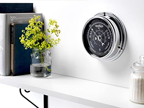 Tabic Prestige Traditional Barometer In Chrome With A Jet Black Dial, Heavy Brass Case (1/2Kg) Electroplated With Chromium, Handmade In England #TOP1