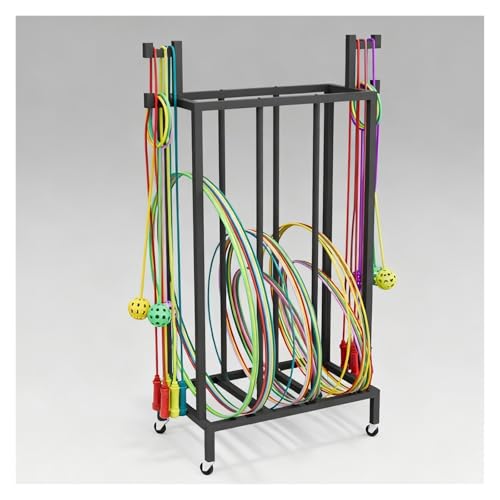 XAWSOP Commercial Hula Hoops and Jump Rope Rack, Heavy Duty Gymnastic Rings Stand with Brake Wheels, Multi-Functional School Gym Sport Equipment Storage Shelf,