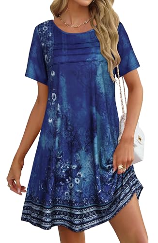 Sundress for Women Loose Summer Short Sleeve T Shirt Dress with Pockets