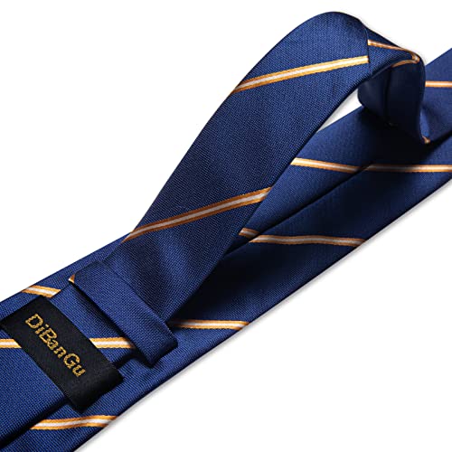 Image of DiBanGu Striped Tie Set for Men Silk Woven Plaid Necktie and Pocket Square Cufflinks Business Wedding