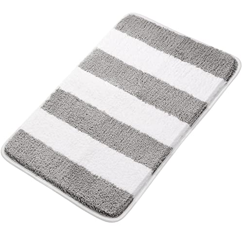 PiccoCasa White & Grey Non Slip Bath Mat, 50x80 Cm Microfiber Bath Mat for Floor Soft & Super Absorbent