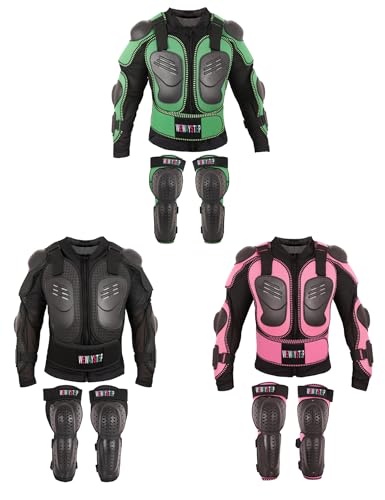 Kids Motorcycle Jacket Dirt Bike Gear,Motocross Spine Chest Protector Armor Suit with Knee Shin Guards Full Body Armor Jacket (US, Alpha, Medium, Regular, Green)