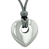 Amulet Lucky Heart Donut Shaped Charm Hematite Gemstone Pendant Spiritual and Healing Powers Necklace
