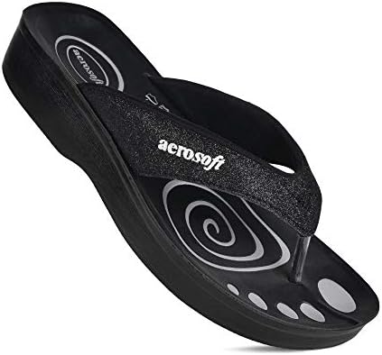 AEROSOFT - Women's Orthotic Arch Supportive Flip Flops Sandals (US 09, Black)