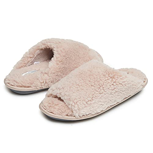Laura Ashley Women's Sherpa Open Toe Memory Foam Slippers #TOP9