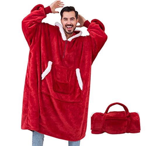 Yescool Wearable Blanket Hoodie,Warm Flannel Giant Hoodie Blanket For Women Men And Adult, Soft Cozy Big Plush Hoodie Blanket Sweatshirt Oversized Lounging With Sleeves & Huge Pockets (Burgundy) #TOP7