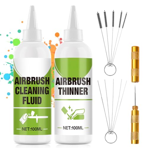 JAOJAO Airbrush Cleaner Kit, Air Brush Cleaner with Thinner Professional Deep Cleaning Solution for Acrylic Paint, Water-Based Paint - Includes Precision Unclogging Tools