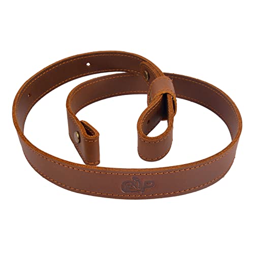 Buffalo Hide Leather Rifle Gun Sling, Crazy Horse/Brown Stitch, Handmade 1" Wide (Brown) #TOP18