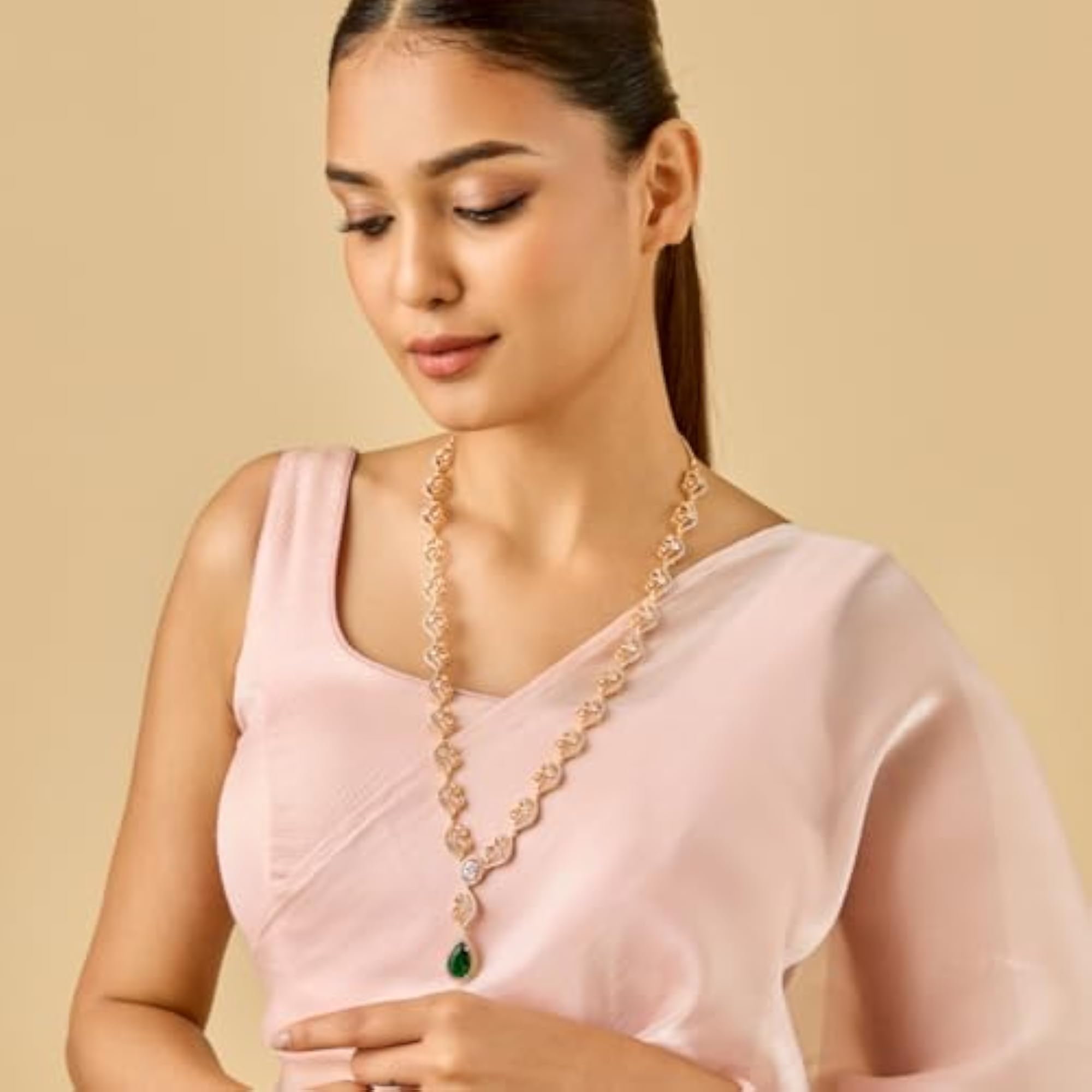 Women's Green Rodium-Gold Polished Copper Zircon Necklace