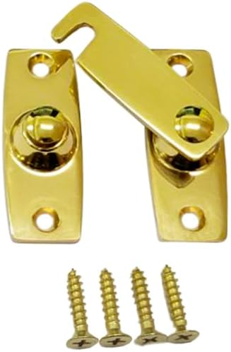 QCAA 2.5" x 2.65", Large, Heavy Forged Solid Brass Door Latch, 180 Degrees Flat Surface Mounting Door Latch Buckle for Doors & Windows, Vibrated Brass, 1 Pack, Made in Taiwan