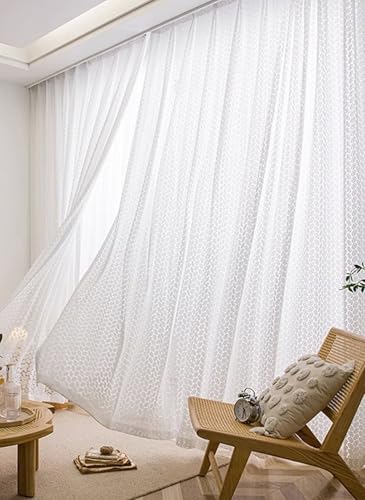 Voilage lot de 2 Beydodo | Rideau salon transparent 250x210 dentelle blanche brodée - 6