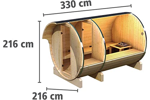 Karibu Fass - Sauna 3 42 mm inkl. 9-kW-Bioofen - Saunahaus – Bild 4