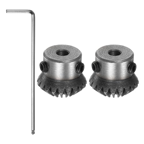 HARFINGTON 2pcs Bevel Gear 1M 20 Teeth 5mm Shaft Hole 1:1 Tapered Bevel Pinion Gear 45# Steel 1 Module 90 Degree Steering Gear with M5 Fixing Hole, for Hardware Mechanical Rotation
