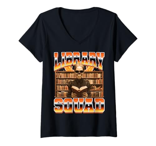 Womens Library Squad Librarian Books 90s Bootleg Style V-Neck T-Shirt