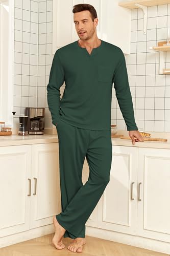 Image of JiniGolla Mens Pajamas Set Soft Short Sleeve Top and Pant Loungewear Sets 2 Piece Pjs with Pockets