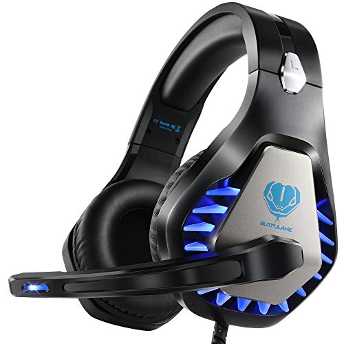 Butfulake GH1 Stereo Gaming Headset with mic & Splitter Cable for PUBG Over Ear Headphone noice Isolation mic, Surround Sound, Compatible with PS4, Xbox one S X, Switch, PC, Skype (Sapphire Blue)