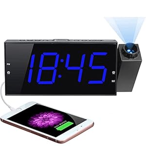 Digital Projection Alarm Clock for Bedroom, Large LED Alarm Clock with Projection on Ceiling Wall, 350°Projector,Dimmer…