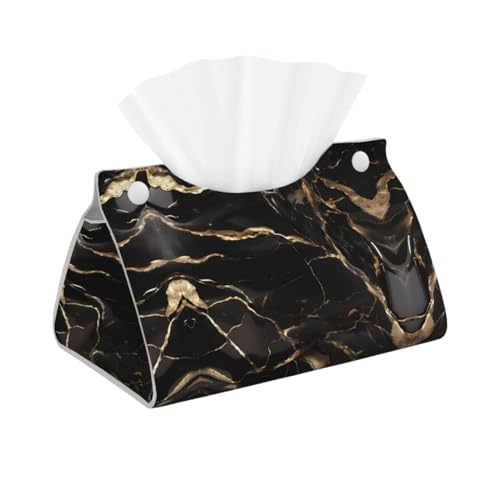 Lange Taschentuchbox-Abdeckung, Leder, für Schreibtisch, Zuhause, Spa, Büro, Badezimmer, Schlafzimmer, Schminktisch, Arbeitsplatte, Nachttisch, Schreibtisch, Auto, Schwarz-Gold-Marmor-Muster
