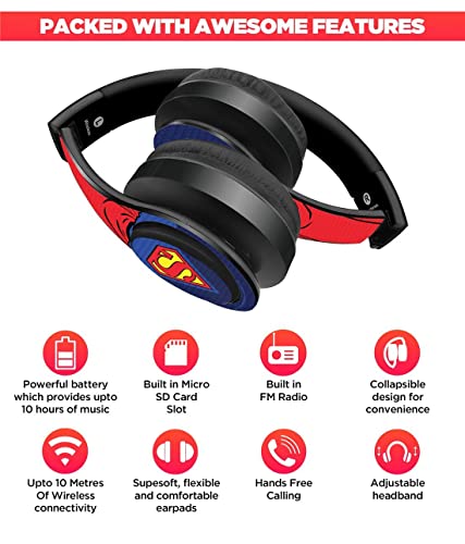 Image of Macmerise Suit up Superman On-Ear Bluetooth Headphone with Upto 10 Hours Playback, FM Radio, SD Card, Soft Padded Ear Cushions and Passive Noise Isolation | Decibel Wireless Headphone