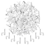 200 PCS Cable Clips 8mm Nylon Fastener Cable Staples with Steel Nail Round White Wire Clips for...