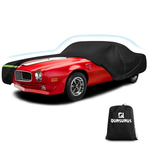 Image of QUNSUNUS Car Cover for Pontiac Firebird and Trans Am 1967-1992 Cotton Inner | Waterproof Outdoor All-Weather Heavy 420D Oxford Firebird Car Covers, with Zipper and Straps, for Dust, Sun, Wind Protection