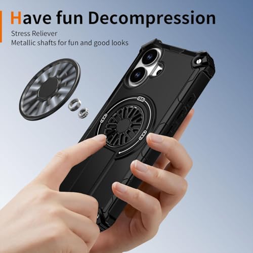 Image of Hupshy iPhone 16 Back Cover with Camera Protection Rings, Kickstand-Matte /Anti, Non-Slip, Camera Glass Protection,Transparent Shockproof Cover for iPhone 16 (Black 4)