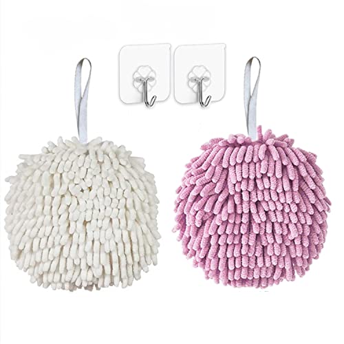 Zapikic Fuzzy Ball Towel 2 Set Of Pink And White Quick Dry Hand Bath Towel，Bath Towel Set Decorative Towels For Bathroom Hand Towels With Loop （2 Pack, Pink+White #TOP3