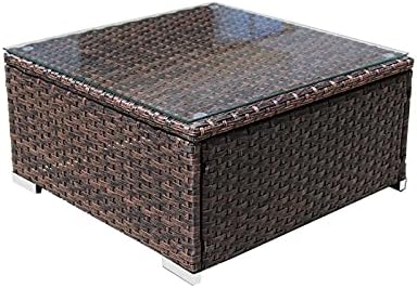 DIMAR GARDEN Outdoor Coffee Table Wicker Patio Furniture Set Lawn Garden Tea Table Rattan Patio Side Tables with Glass Top
