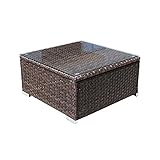 DIMAR GARDEN Outdoor Coffee Table Wicker Patio Furniture Conversation Set Lawn Garden Tea Table Rattan Patio Side Tables with Glass Top (Mix Brown, 25.2in)
