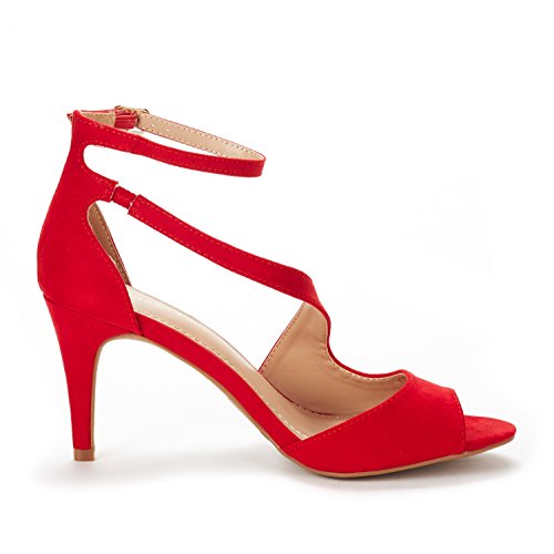DREAM PAIRS Womens NILE Fashion Stilettos Open Toe Pump Heel Sandal, Red - 9.5