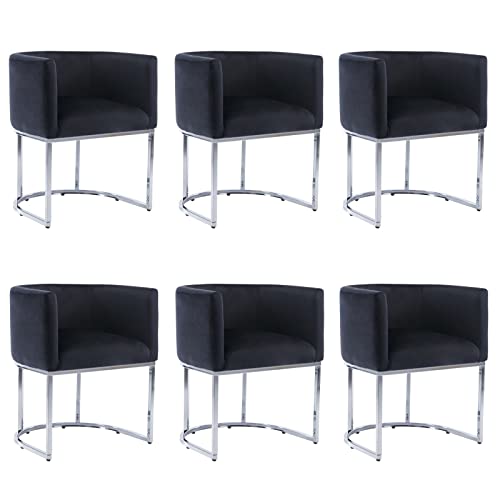 Mid Century Modern Upholstered Dining Chairs With Arms Set Of 6, Contemporary Velvet Kitchen & Dining Room Chairs, 18.5" Wide Accent Chairs For Dining Room Living Room With Chrome Metal Frame, Black #TOP16