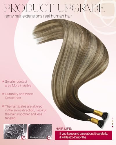 Image of Moresoo Nano Tip Hair Extensions Human Hair, Ginger Creamy Blonde, 24 Inch