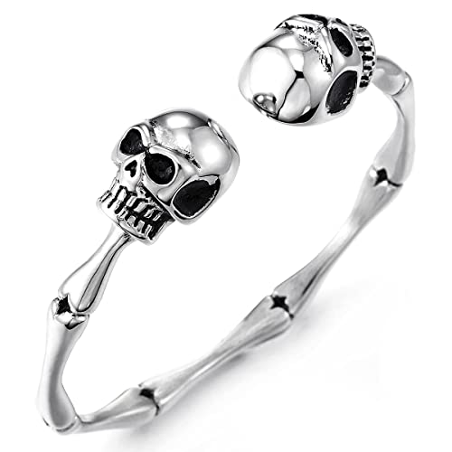 Coolsteelandbeyond Mens Womens Skull Bone Link Cuff Bangle Bracelet, Stainless Steel, Polished, Elastic Adjustable #TOP4
