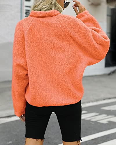 Lamissche Womens Fuzzy Sherpa Fleece Jacket Long Sleeve Button Down Shacket Coat Winter Warm Lapel Collared Outwear(Bright Orange,Xl) #TOP2