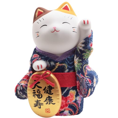 YOSHINOYA KYUBEI Lucky cat, 4.0in, Maneki Neko Dressed in a Traditional Kimono, Japanese Home Decor, 7418-Z-US