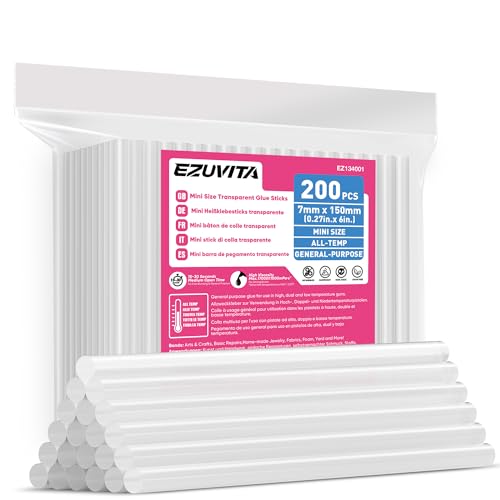 EZUVITA Mini-Heißklebesticks 200 Stück 7 x 150mm transparente Heißklebestifte für Mini-Hießklebepistole Heimwerken Reparieren Dekorieren