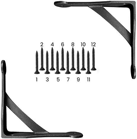 Edenic 2pcs Scaffold Board Gallows Shelf Brackets - 6x6 Inch Cast Iron Heavy Duty Wall Bracket for Shelves with 12 Wall Mounted Screws 30mmx4mm for Kitchen Shelving, Living Room, Outdoor Support