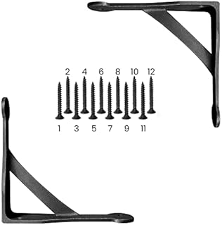 Edenic 2pcs Scaffold Board Gallows Shelf Brackets - 6x6 Inch Cast Iron Heavy Duty Wall Bracket for Shelves with 12 Wall Mounted Screws 30mmx4mm for Kitchen Shelving, Living Room, Outdoor Support