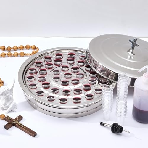 Zhehao 1 Set Holy Communion Trays for Churches with Lid, Churches Cup Fillers, 100 Disposable Communion Cups (Silver)