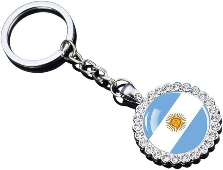 National Flag Inlaid with Rhinestone Keychain Metal Key Ring Key Chain
