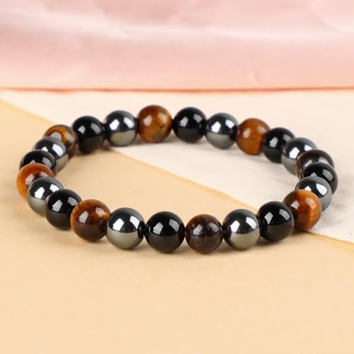 LPBeads Handmade Natural Gemstone Stretch Elastic 8mm Onyx Tiger Hematite Mixed Stone Bracelet Healing Crystal Round Stone Beads Jewelry Gifts for Women Men by LPBeads - Used condition - Image 3