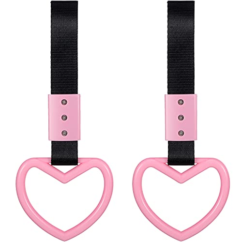 BBTO 2 Pieces Heart shaped Car Handle Straps Drift Charm Rear Bumper Warning Ring Decor Subway Bus Broken Heart Handle for Car Interior(Light Pink)