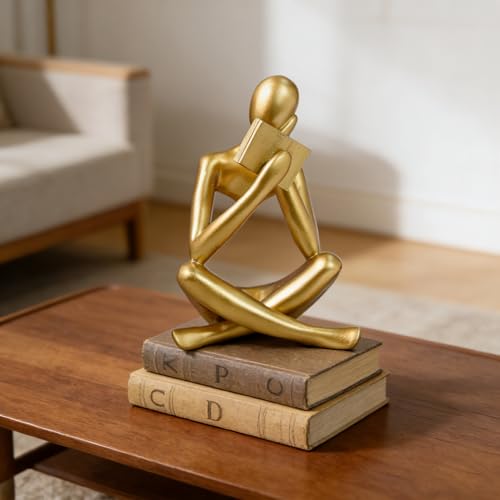 Estatua decorativa pensador abstracto de resina dorada miniatura 6