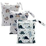 MmotZsb 3 Stück Windeltasche Wet Bag, 25x20CM Wickeltasche Organizer Beutel Waschbar für Baby Kleinkind Reisen Gym, Feuchttücher Tasche mit Reißverschluss (Weiß)