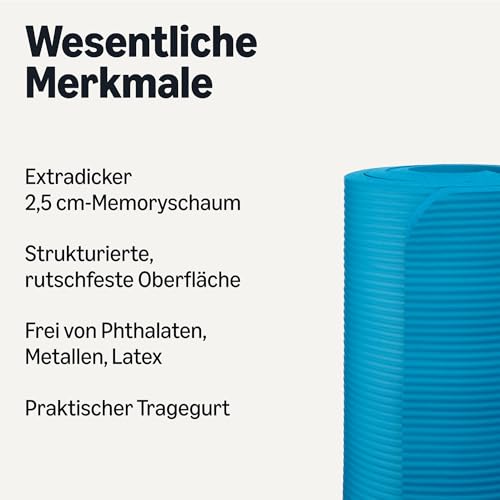 Amazon Basics Yogamatte mit Tragegurt, extra dick, 2.5 cm, Aqua