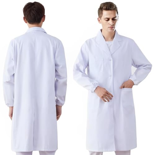 IKOPFLN - Blusa de laboratorio para profesionales de la salud y científicos, color blanco, unisex, de tejido mixto de poliéster y algodón, fácil de llevar y ajustar