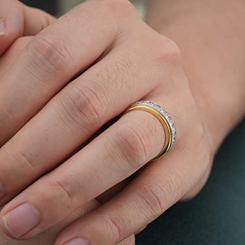 Sweetjew Mens Wedding Band 925 Sterling Silver Gold Rings For Men 14K White And Yellow Gold Plated 1Ct 9 Round 5A Cubic Zirconia Promise Rings For Him Size 12 #TOP3