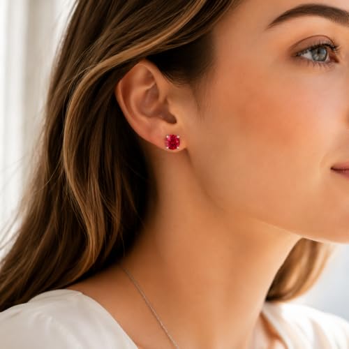 925 Sterling Silver Red CZ Stud Earrings for Women Birthstone Jewelry - image 3