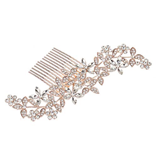 LouiseEvel215 Joyas para el Cabello de Cristal Encantadora Boda Peine del Pelo para Las Mujeres Hechas a Mano de Flores Novia Tocado Universal Accesorios para el Cabello