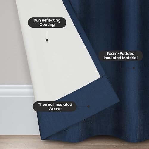 ECLIPSE Kendall Modern Blackout Thermal Rod Pocket Window Curtain for Bedroom or Living Room (1 Panel), 42 X 84, Denim